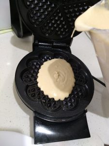 Pour batter onto the greased non-stick Breville Waffle Maker