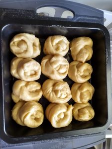 Proofing the shaped buns for the final round